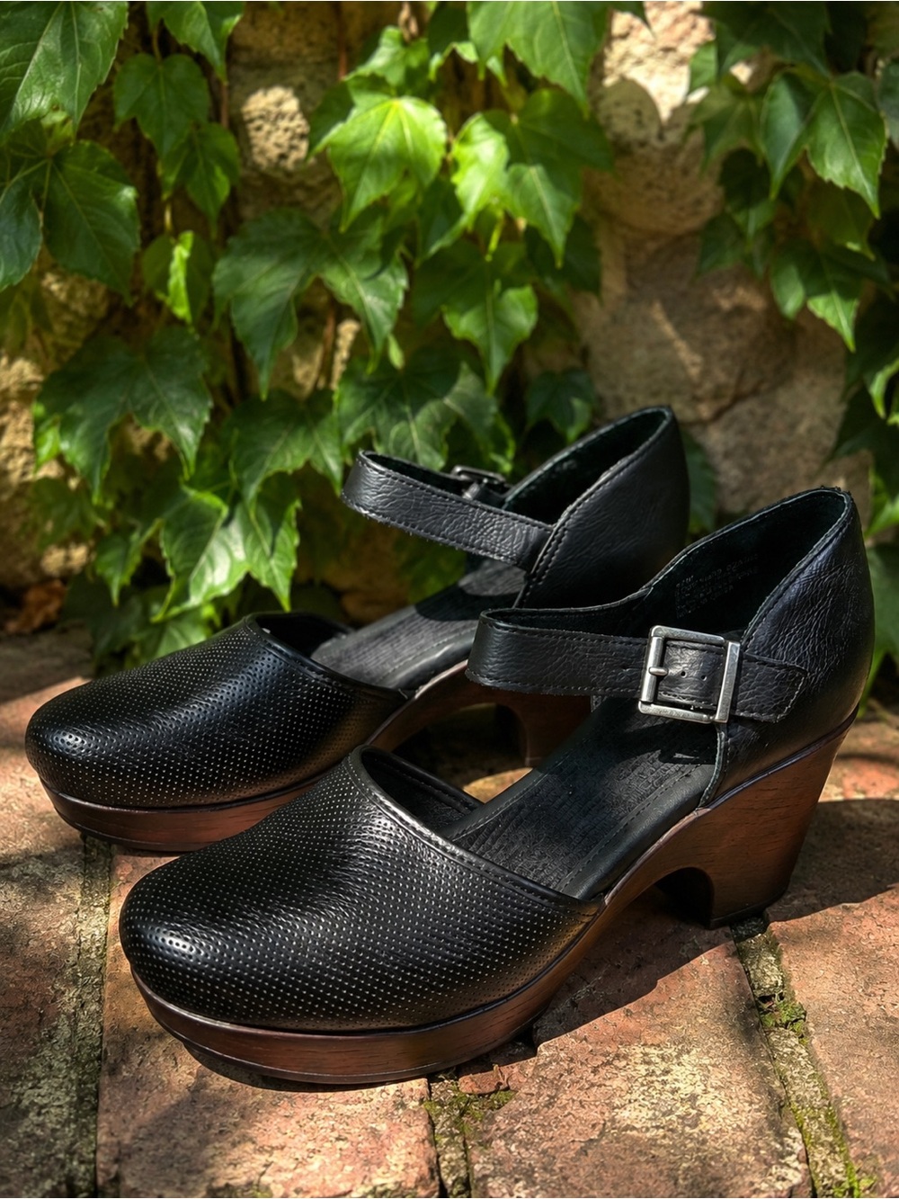 BOC Black Perforated Y2K Style Platform Boho Mary Jane Clogs, 11